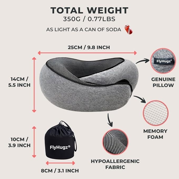 FlyHugz® Neck Travel Pillow | Memory Foam Neck Pillow for Comfort on Airplane | Compact and Ergonomic Design for Travel, Car Rides, and Home Use | Ideal for Adults and Kids - Image 2