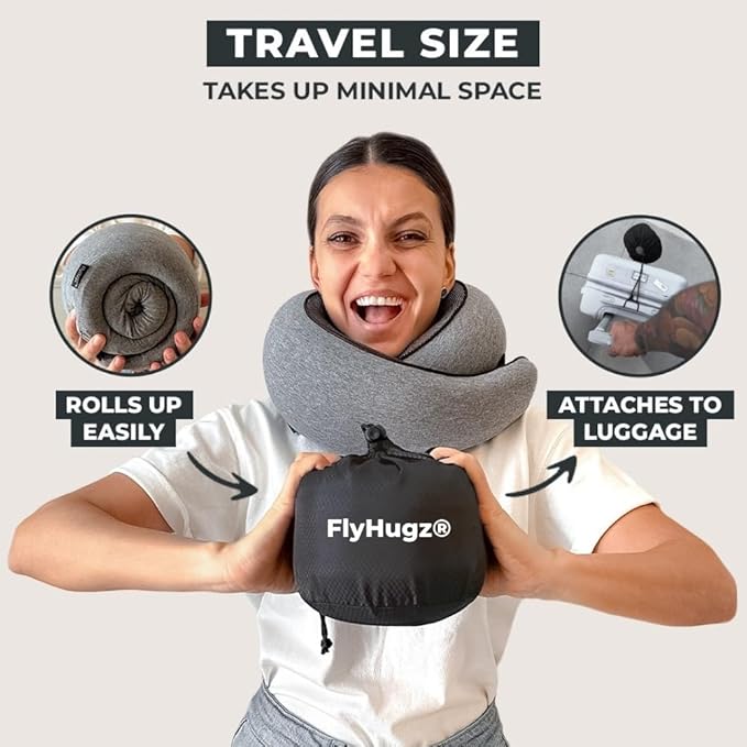FlyHugz® Neck Travel Pillow | Memory Foam Neck Pillow for Comfort on Airplane | Compact and Ergonomic Design for Travel, Car Rides, and Home Use | Ideal for Adults and Kids - Image 3
