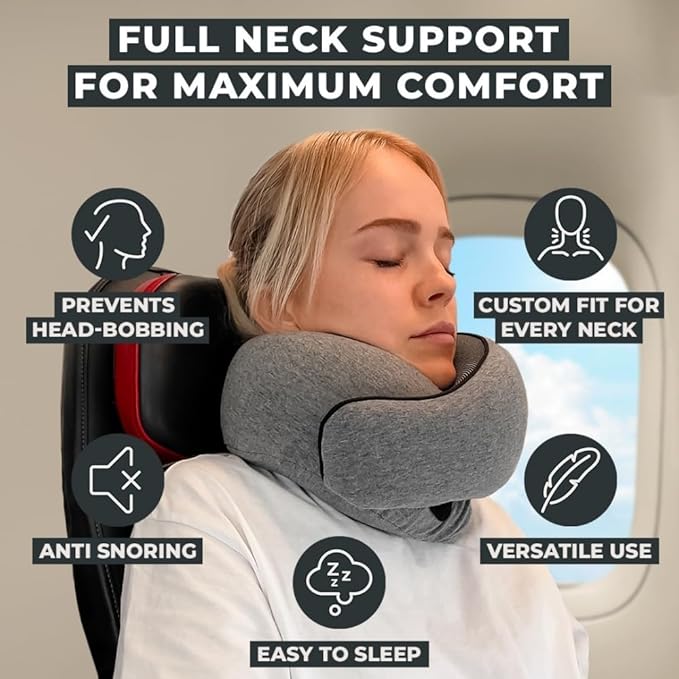 FlyHugz® Neck Travel Pillow | Memory Foam Neck Pillow for Comfort on Airplane | Compact and Ergonomic Design for Travel, Car Rides, and Home Use | Ideal for Adults and Kids - Image 5